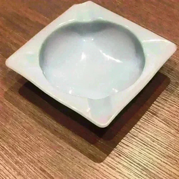 Mid Century Fire King Ashtray Robins Egg Blue Delphite Milk Glass 5 7/8" Square - Picture 2 of 5